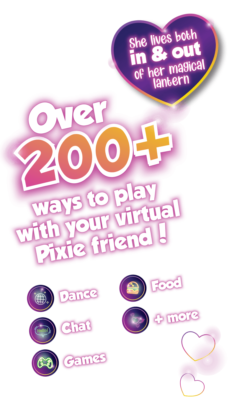 Over 200+ ways to play with your virtual pixie friend.